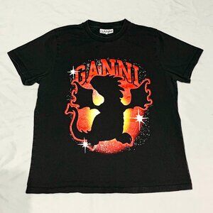 GANNI Relaxed Dragon T-Shirt Organic Cotton Black BCD SPE LUNAR 3575 Sz M